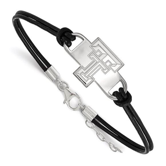 Sterling Silver Texas Tech Univ. Small Leather Bracelet, 7 Inch - Picture 1 of 3